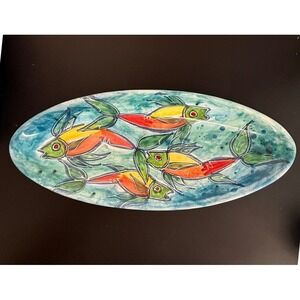 Levanto 15 Italian Ceramic Dish Hand Painted Fish Oval Serving Platter Bright